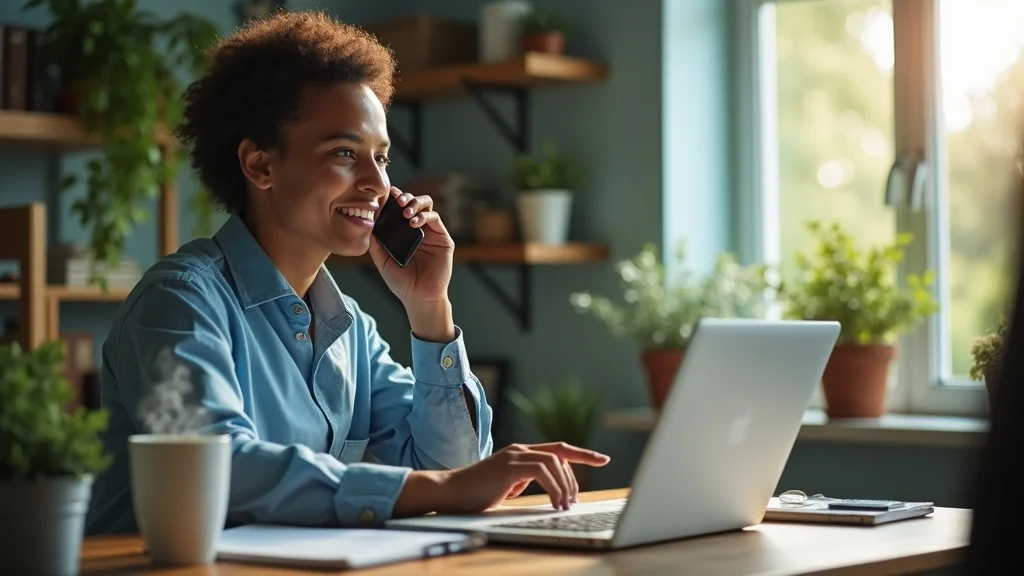 Injured California worker on phone with workers compensation claims adjuster, organizing documentation for attorney review