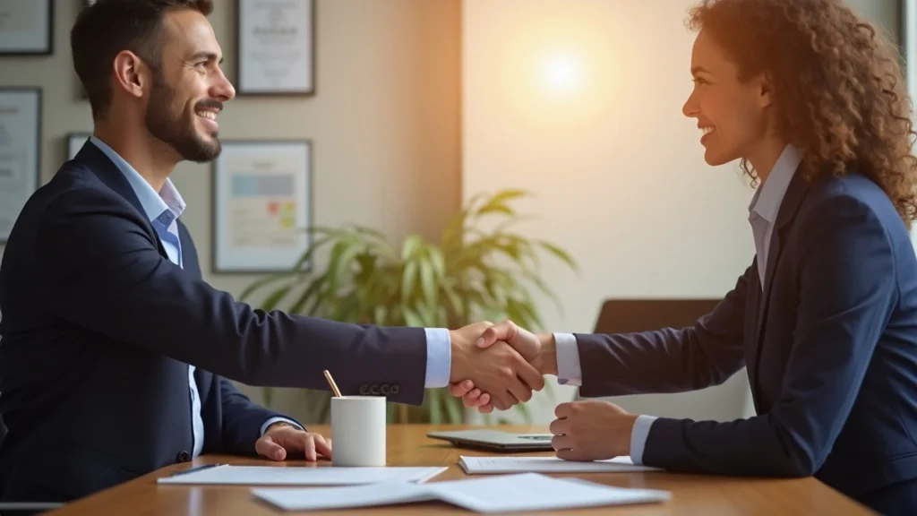 Supportive California workers compensation attorney handshake finalizing successful case