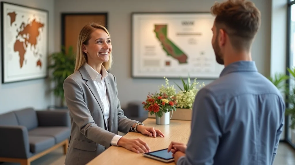 Welcoming California law office reception—friendly staff greeting new workplace injury clients