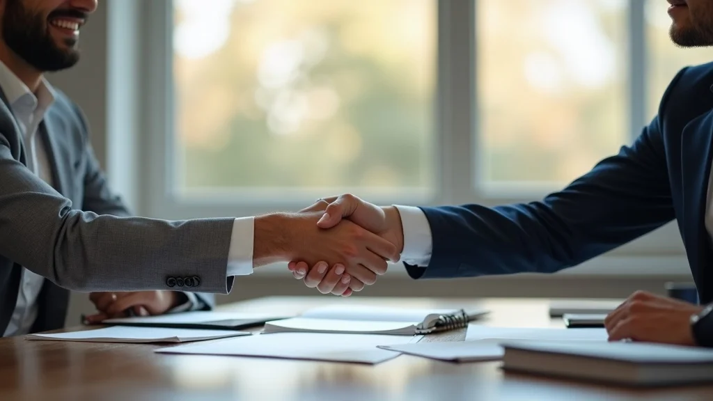 Confident worker shakes hands with lawyer after successful head injury compensation claim in California