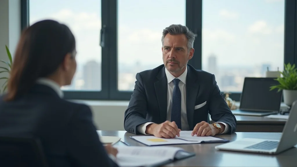 California head injury compensation attorney consulting with client in law office, legal documents, and case file on desk