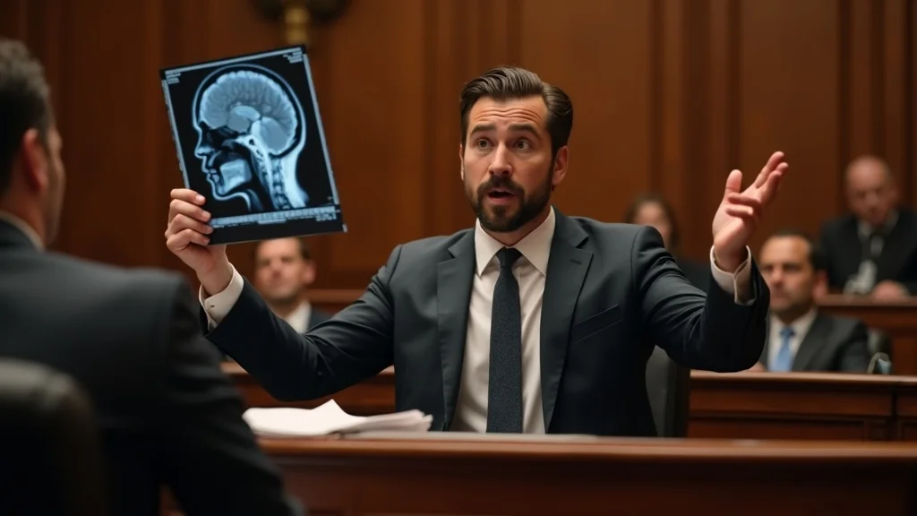 Attorney presenting head injury evidence in California courtroom for workers compensation claim