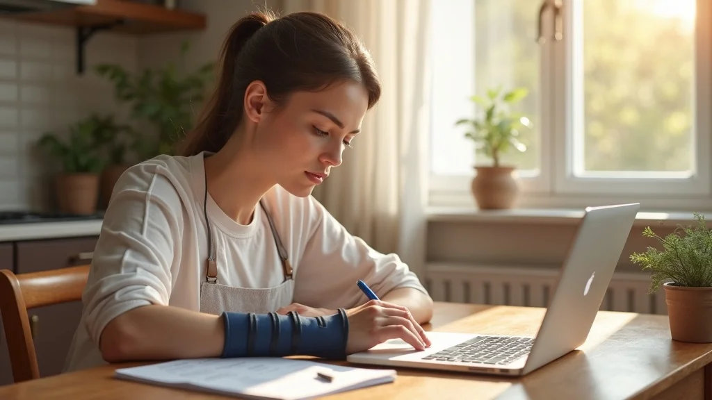Attentive worker researching the types of workers compensation benefits available